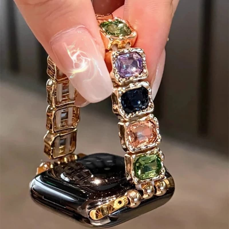 Cinturino elastico con diamanti per cinturino Apple Watch 38mm 40 41 42 44 45 46 49mm Bracciale gioielli da donna in metallo iWatch S11 10 9 8 7 6 5 4