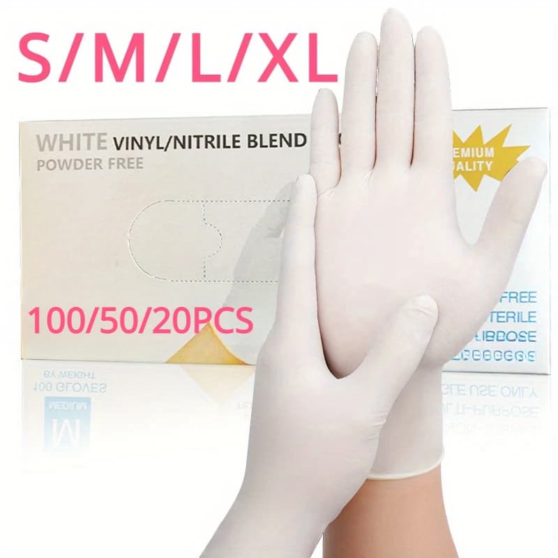 20/50/100 Pezzi Guanti in Nitrile Bianchi Impermeabili Resistenti all'Olio per Pulizie Domestiche, Cucina, Giardinaggio, Tintura Capelli, Tatuaggi