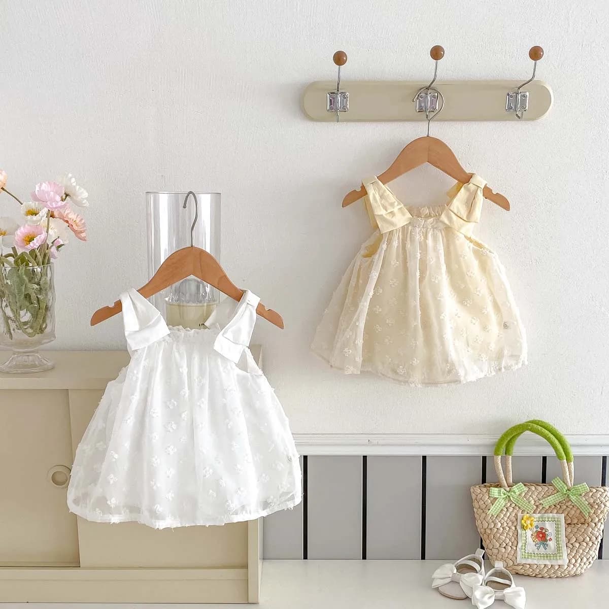 Abito estivo in jacquard con fiocco dolce per bambina in stile coreano, abito estivo in garza da principessa per bambina, molto adatto per uscire