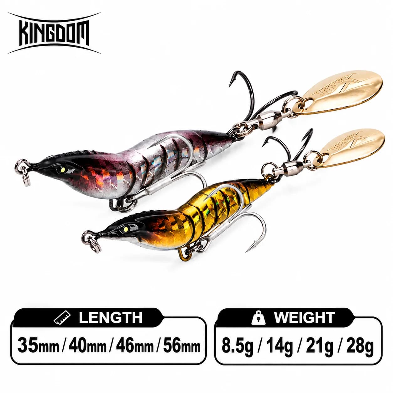KINGDOM Shrimp Fishing Lure Metal Blade Bait Spinner Slow Sinking Hard Lure 35mm-56mm 8.5g-28g Saltwater Freshwater Fishing