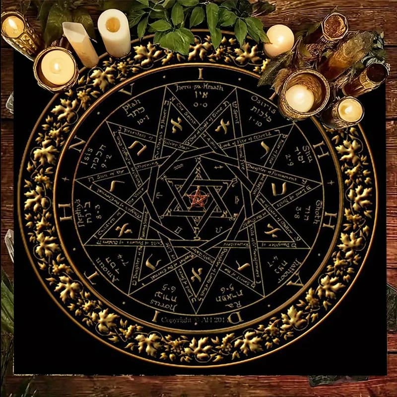 Tappeto da Tavolo VIKAMA a Stella a Sette Punte per Tarocchi, Telo Sacro Misterioso per Cerimonie, Tappetino da Meditazione e Divinazione di Salomone