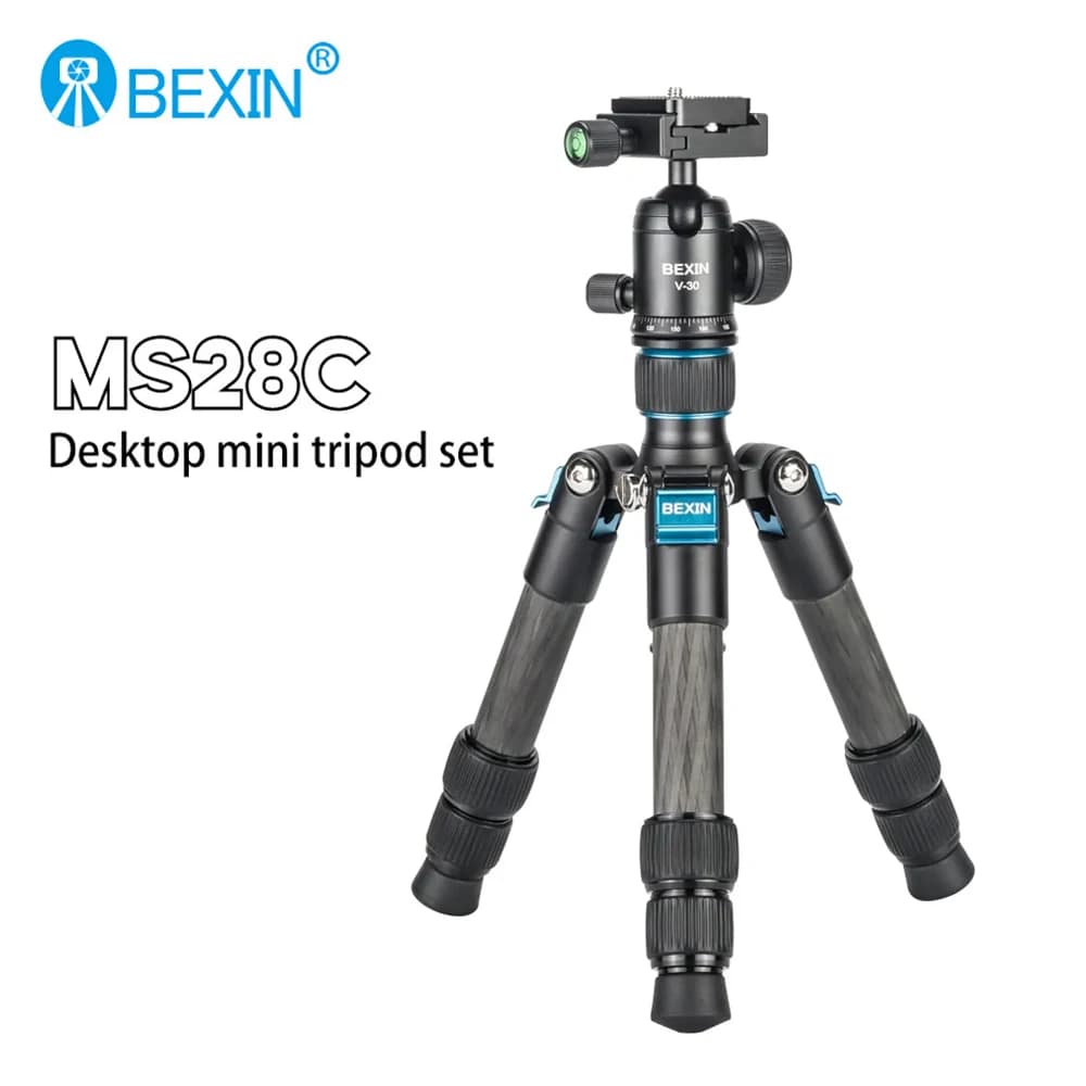 BEXIN MS28C Mini treppiede da tavolo in fibra di carbonio leggero treppiede video da viaggio con testa a sfera per telefono cellulare con fotocamera DSLR