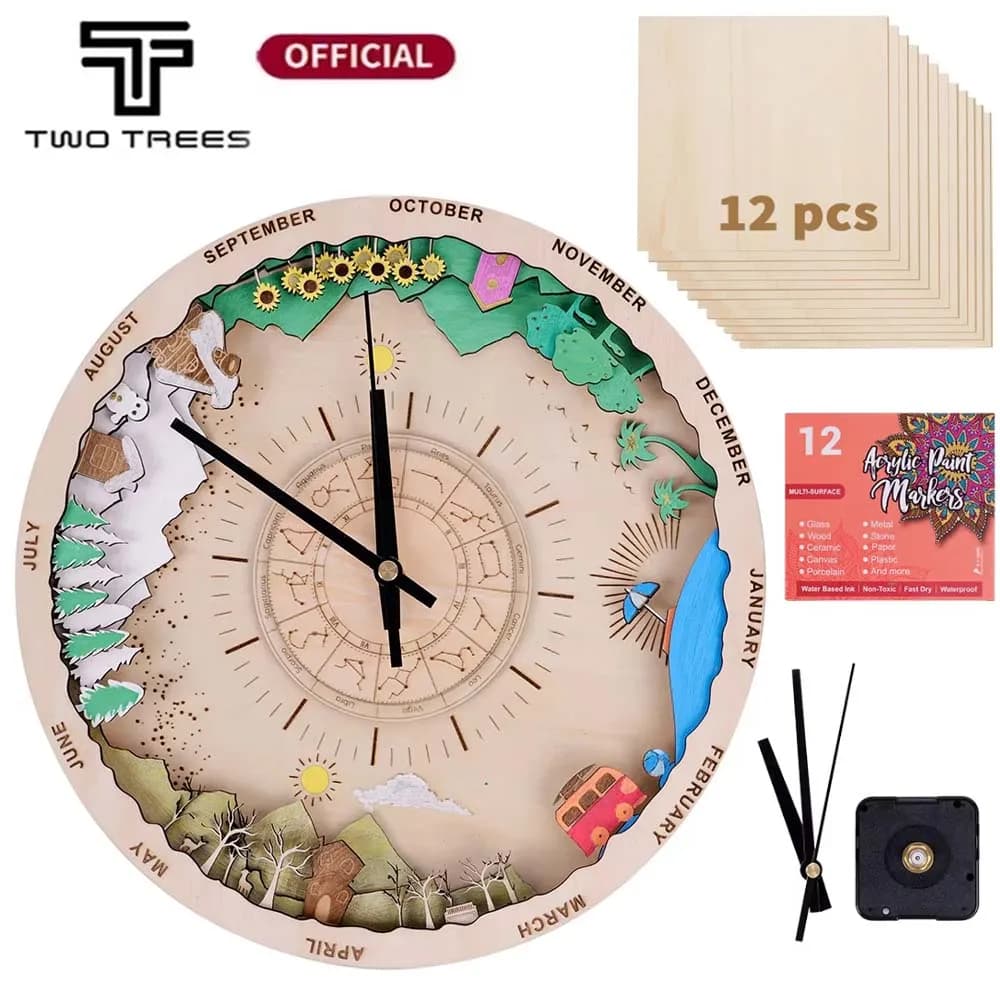 Twotrees incisione creativa e taglio orologio visivo a strati materiale fai da te per il taglio Laser Co2 kit Toos modello ID in legno