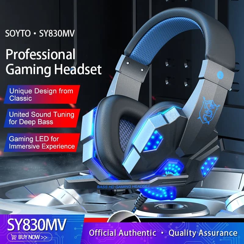 3.5mm Wired Over-Ear Surround Sound Bass with Microphone Volume Control Soft Headphones with LED Light for PS4 Xbox One Pc Gift