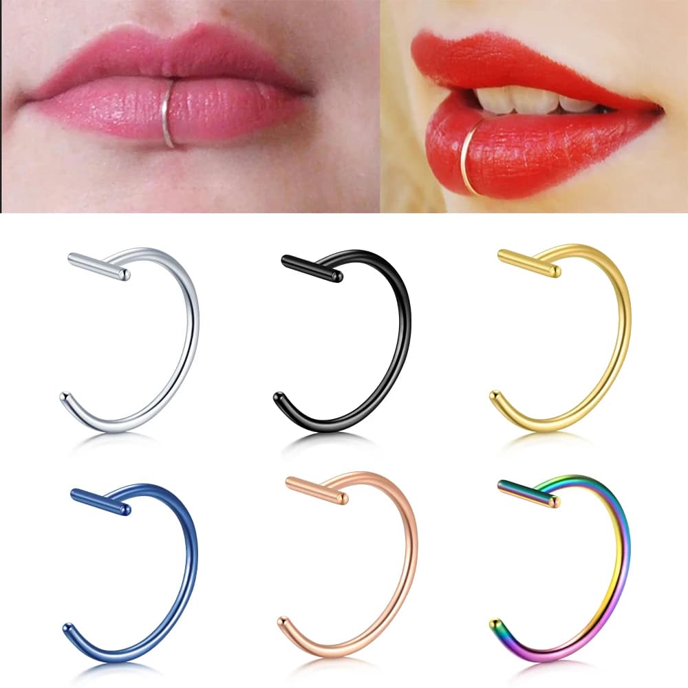 1 pz fake piercing lip rings nose narch ring set clip on mouth ring false piercing clip for body circle