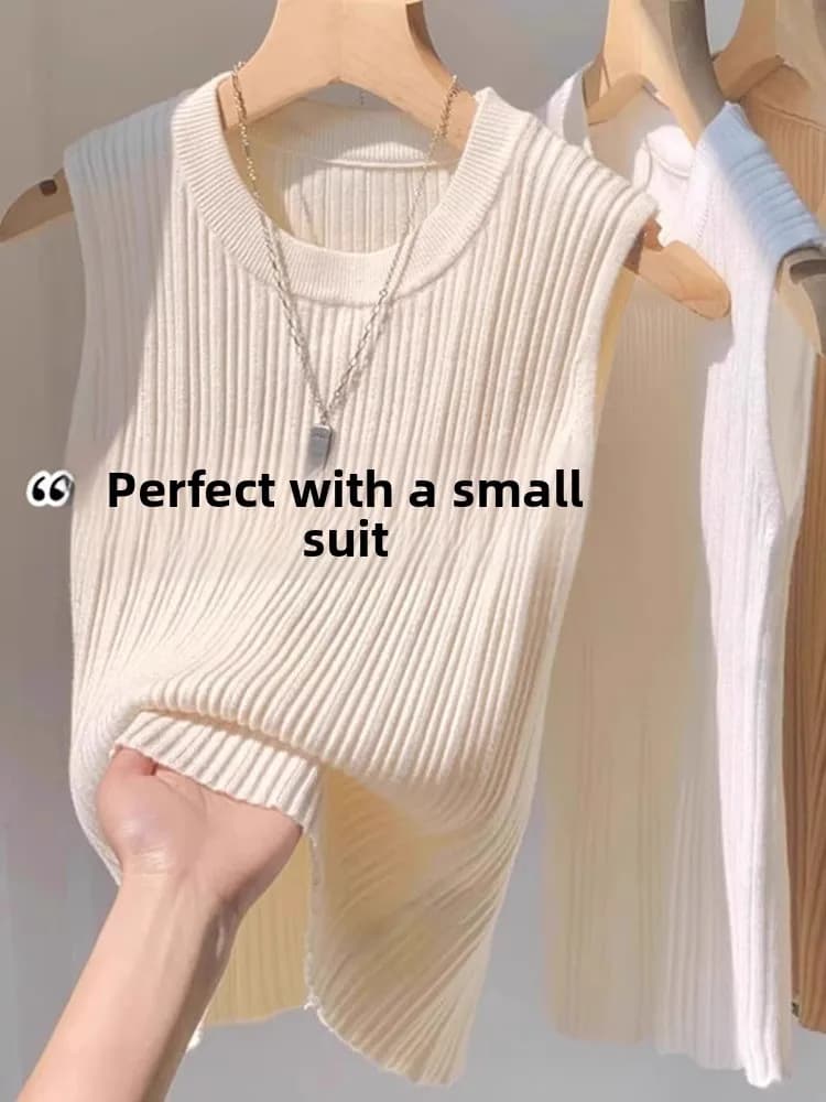 Ice Silk Knitted Strap Vest Women Summer Base Layer Inner Wear Auxiliary Breast Conceal Slim Fit Outerwear Sleeveless Base Top