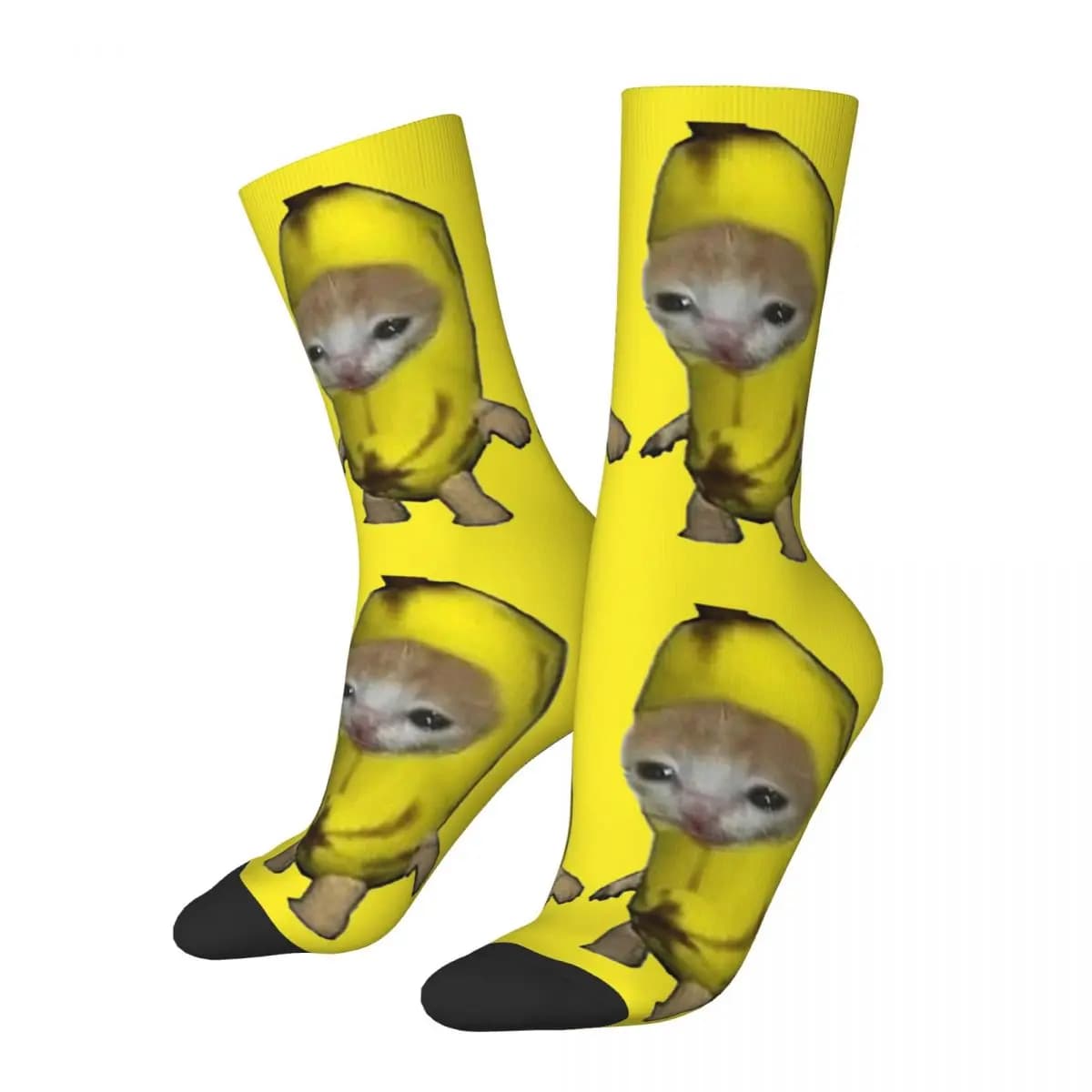 Crazy Design Cute Kitten Banana Cat Meme calzini da basket calzini lunghi in poliestere per Unisex antiscivolo