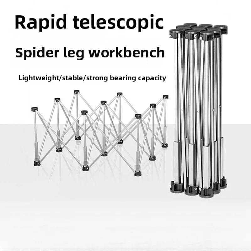 Banco da lavoro per la lavorazione del legno con gamba di ragno, treppiede pieghevole in acciaio inossidabile, scaffale di ricezione, piattaforma operativa telescopica multifunzionale
