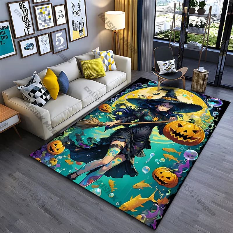 Tappeto magico subacqueo di Halloween a tema strega, tappetino da yoga, decorazione per soggiorno, tappeto per bambini, tappetino per gattonare, zerbino, tappeto per giochi
