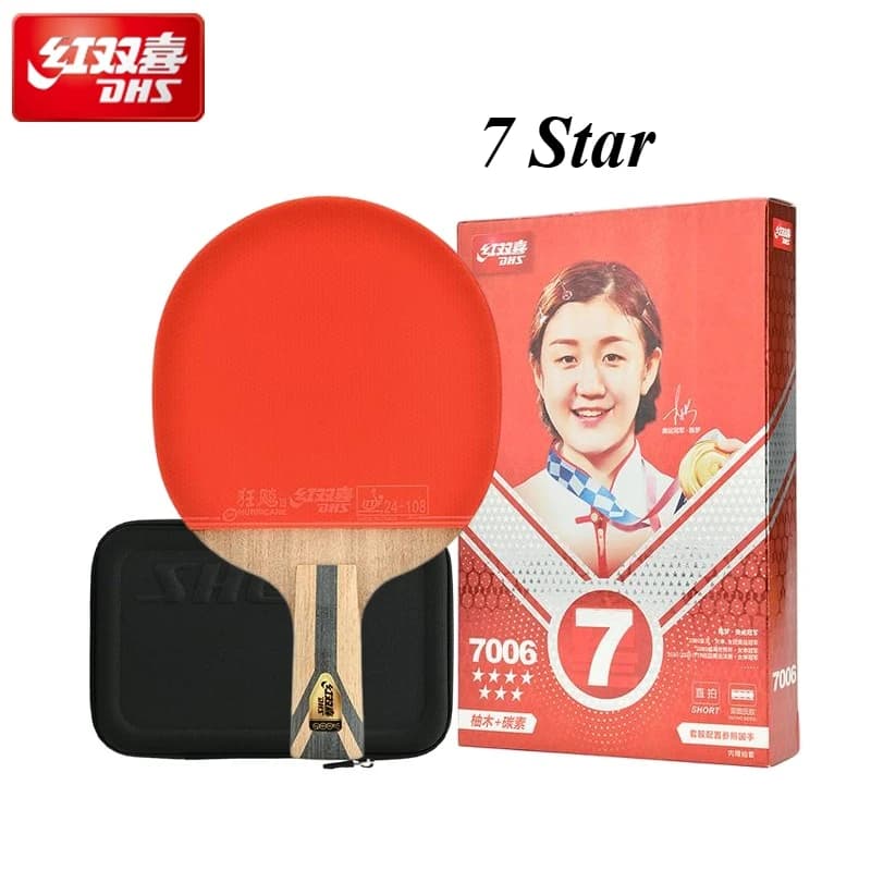 Racchetta da Ping Pong DHS H7006 7 Stelle, 5 Strati di Legno, Hurricane 3 + 8, con Custodia, Manico Lungo, per Sport e Intrattenimento