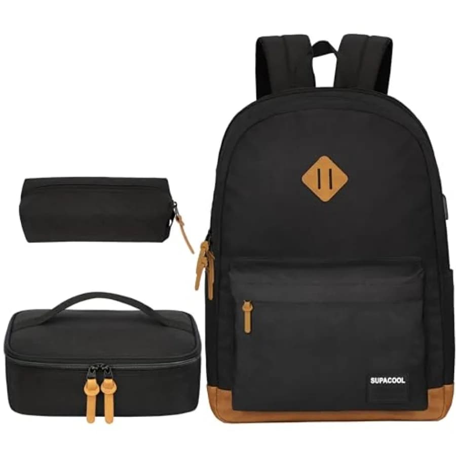 Zaino casual per laptop, borsa per il pranzo, astuccio, zaino scolastico con porta USB per uomo e donna, zaino per ragazzi e ragazze.