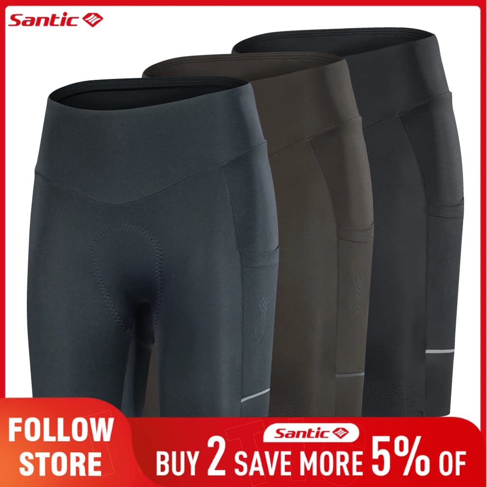 Pantaloncini da ciclismo da donna Santic con tasche laterali Pantaloni da bicicletta imbottiti traspiranti 4 ore Pantaloncini da equitazione su strada MTB riflettenti per esterni
