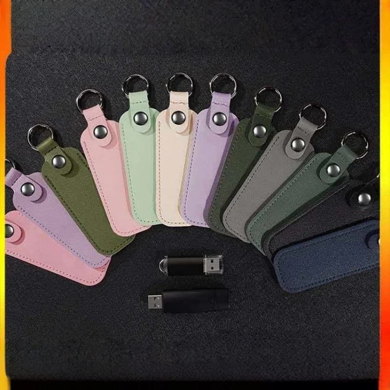 Leather USB Storage Protective Cover Keyring USB Flash Drive Cover Anti-loss Car Keychain Case for USB Shield Access Card Sleeve