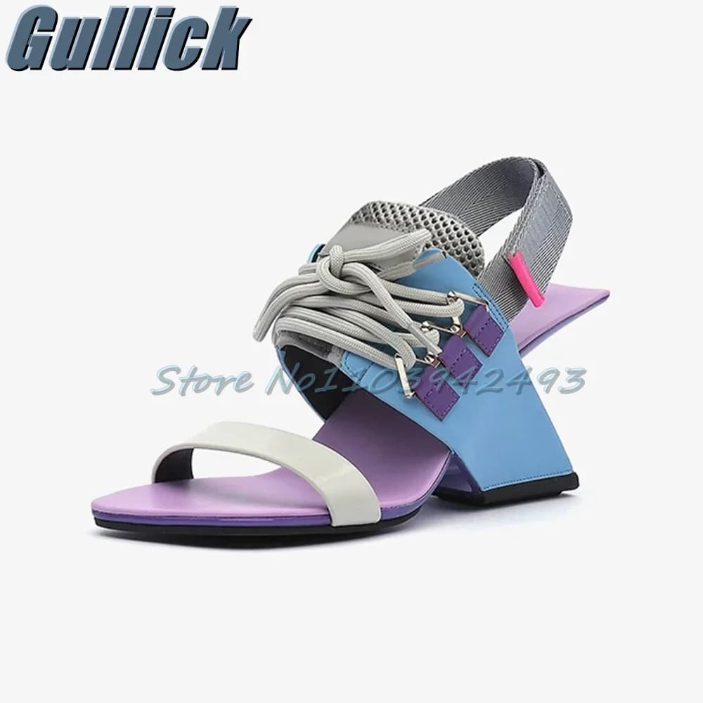 Sandali con tacco patchwork gladiatore Tacchi open toe Stile strano romano Scarpe sportive da donna Gancio con lacci Sandali estivi De Mujer