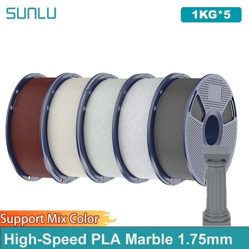 SUNLU 5KG High-Speed PLA Marble Filament 1.75mm +/- 0.02 mm 1kg Spool (2.2lbs) High Speed Printing Filament Fit Most FDM Printer