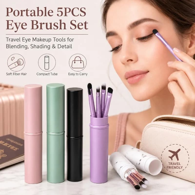 Mini Eye Brush Set with Compact Tube, 5PCS Soft Fiber Makeup Brushes for Eyeshadow Blending Brow Eyeliner Travel Beauty Kit