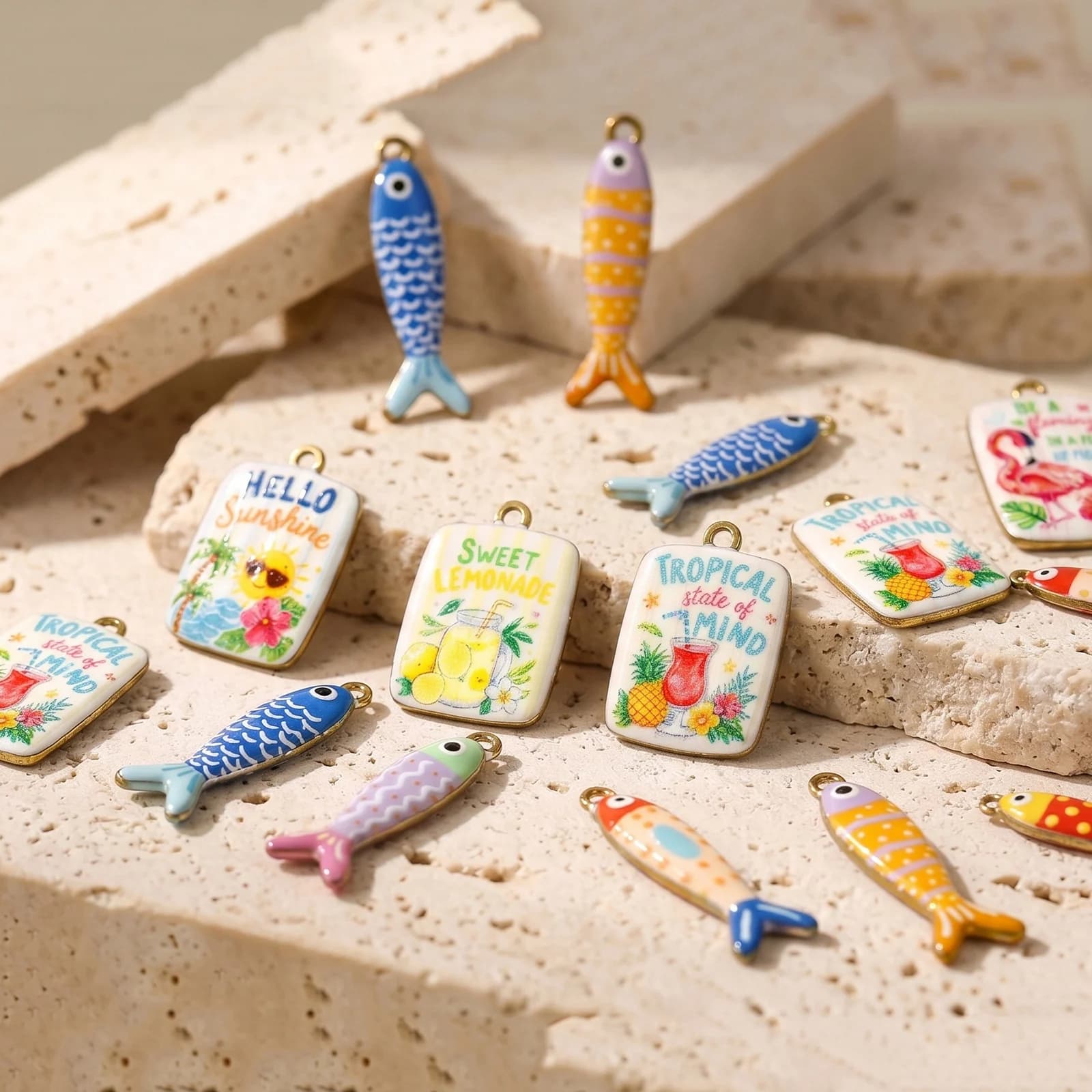 2pcs Multicolor Double-sided Enamel Charms Fish 18K Gold Plated 304 Stainless Steel Pendants For DIY Necklace Jewelry Wholesale