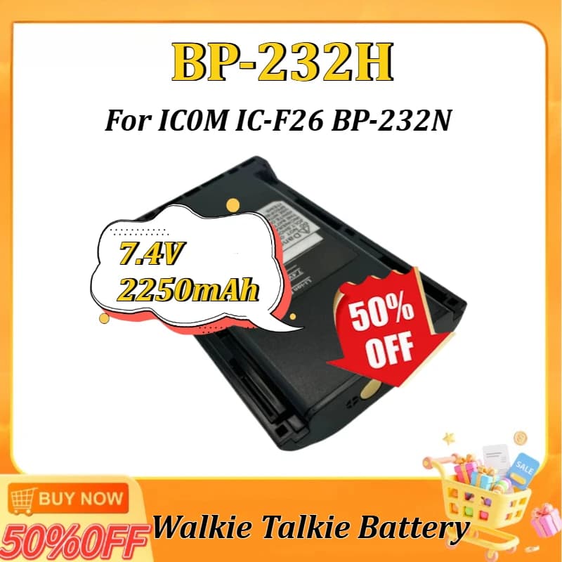 Batteria agli ioni di litio extra 7.4V 2250mAh BP-232H per walkie-talkie ICOM IC-F26, versione aggiornata BP-232N, per radio bidirezionali
