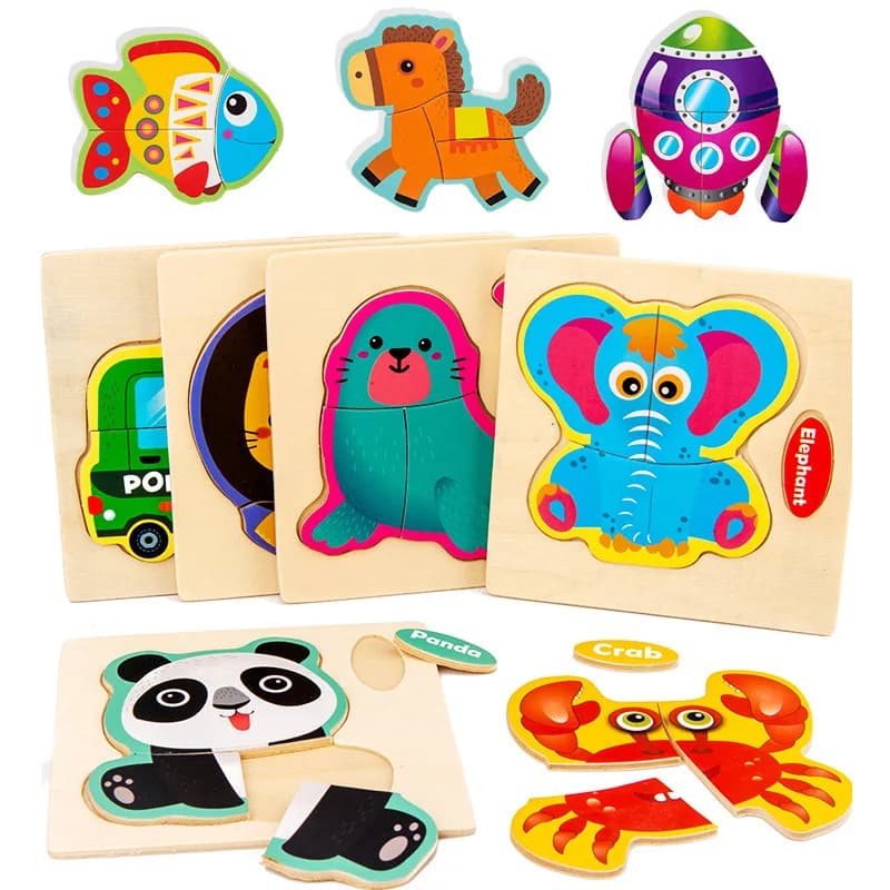Puzzle in legno 3D per bambini Cartoon Animal Traffic Jigsaw Puzzle giocattoli Montessori per bambini intelligenza apprendimento precoce educativo