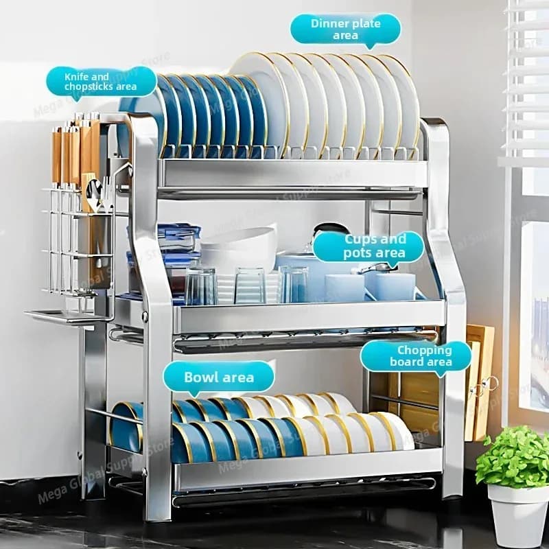 304 Stainless steel kitchen shelf Bowl and plate drain rack Storage Box Bowl Cabinet dish drying rack kitchen organizer