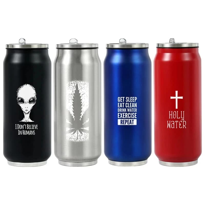 500ML 304 Stainless Steel Cola Can Thermos, Custom LOGO Vacuum Cup Flask Portable Double Layers Straw Cup Water Bottle Mug