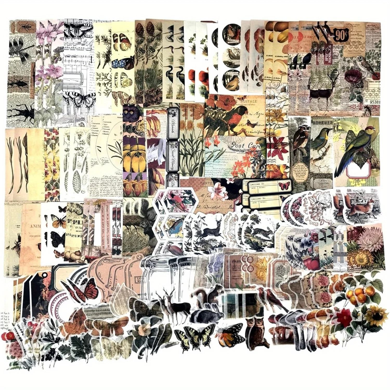 200 Pieces Vintage Ephemera Scrapbooking Supplies Pack for Journaling, Decoupage Paper Stickers Kit for Bullet Junk Planners