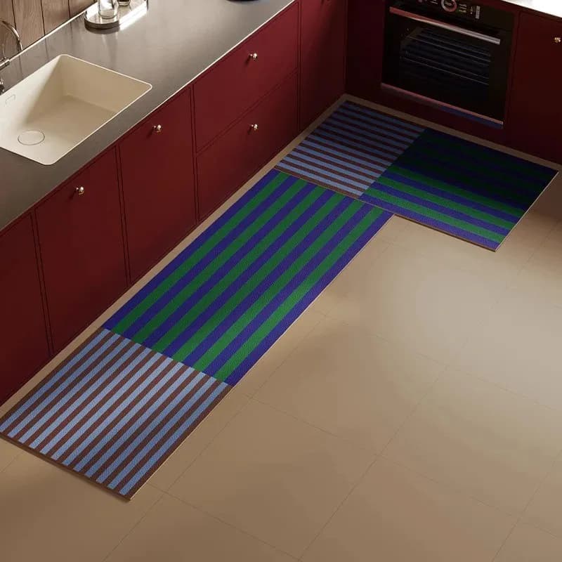 VIKAMA PVC Leather Kitchen Floor Mat Oil-proof Waterproof Non-slip Washable Rug for Home