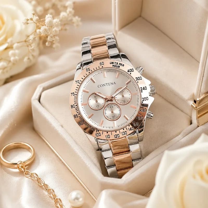 CONTENA Orologi da Donna alla Moda, Orologi al Quarzo di Lusso in Acciaio Inossidabile, Eleganti Orologi da Polso da Donna, Regalo