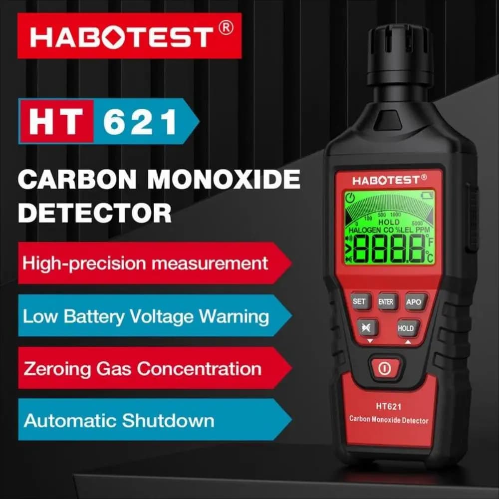 HABOTEST HT621 Rilevatore di monossido di carbonio Allarme Nuovo sensore fotoelettrico Tester professionale per gas CO ad alta precisione Display LCD