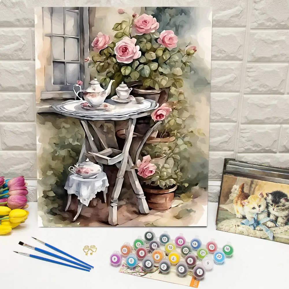 DIY Digital Oil Painting Flower Teapot Table Paint By Number Adult Kit Scenery Drawing On Canvas Home Decoration Unique Gift