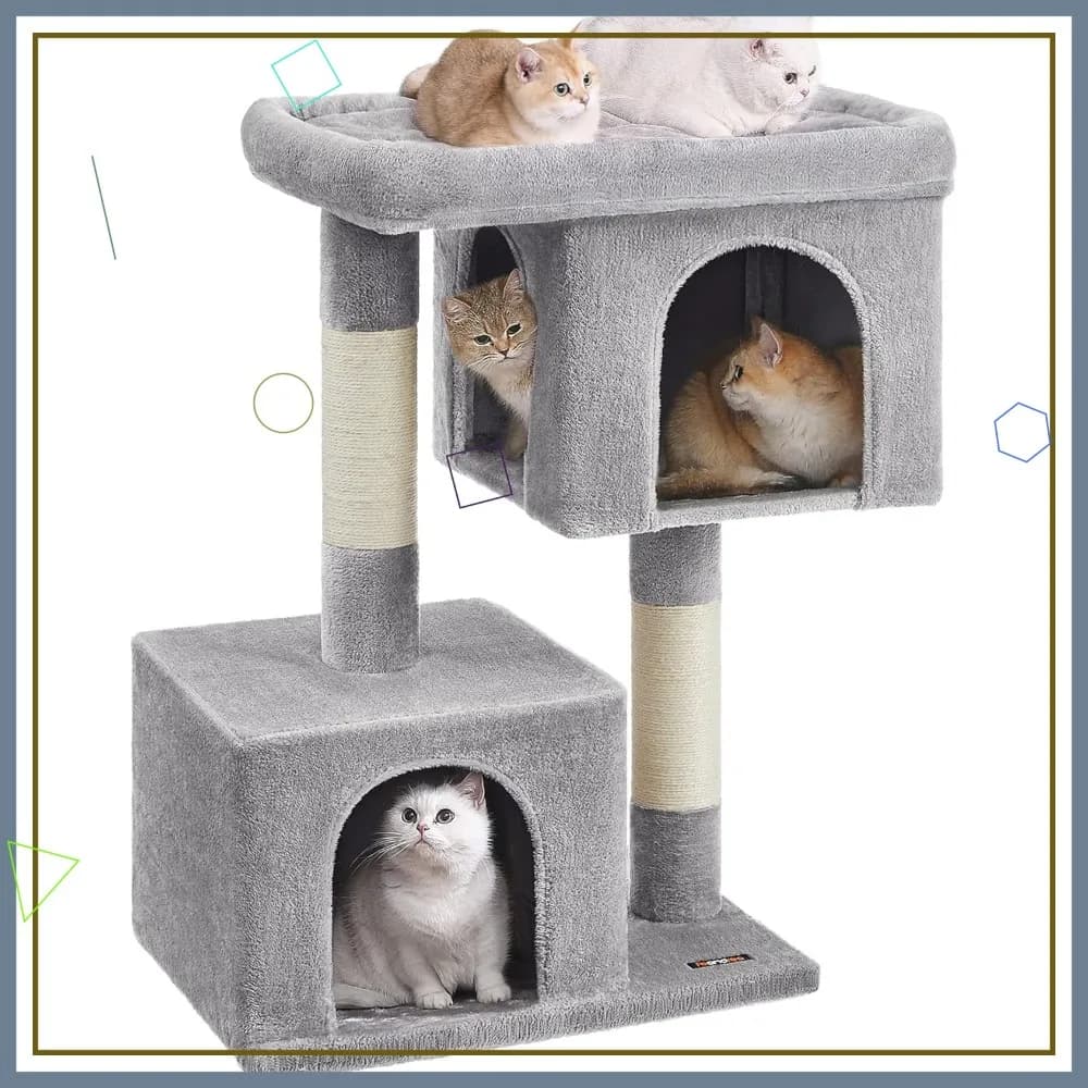 Albero per Gatti da 40,6 Pollici per Gatti Extra Large fino a 20 kg, Cuccia in Peluche con 2 Grotte, Tiragraffi, Ampia Piattaforma