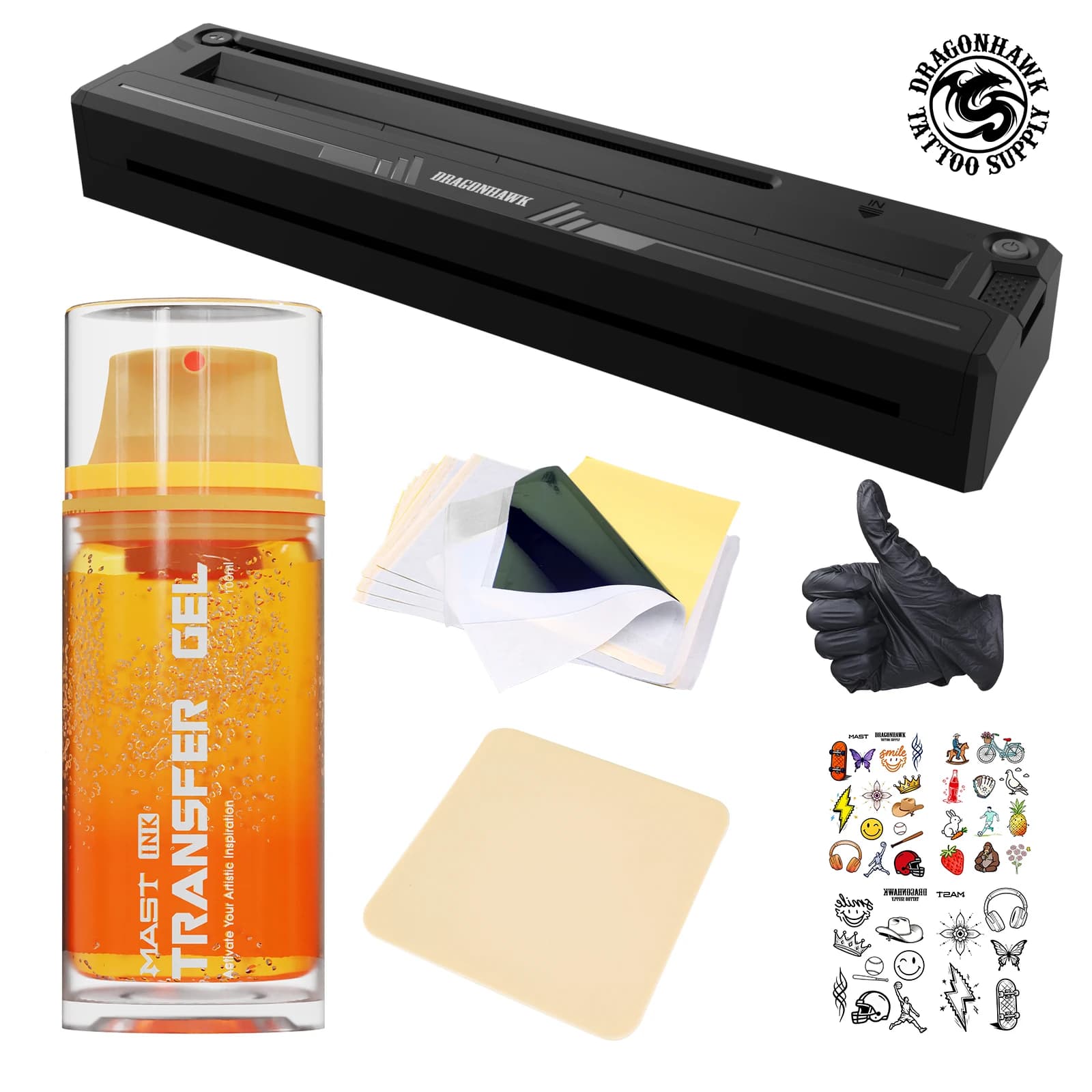 Dragonhawk A4 Tattoo Stencil Printer Transfer Machine Kit Bluetooth Compatible with Phone Tablet PC Tattoo Stencil Paper Gel Ful