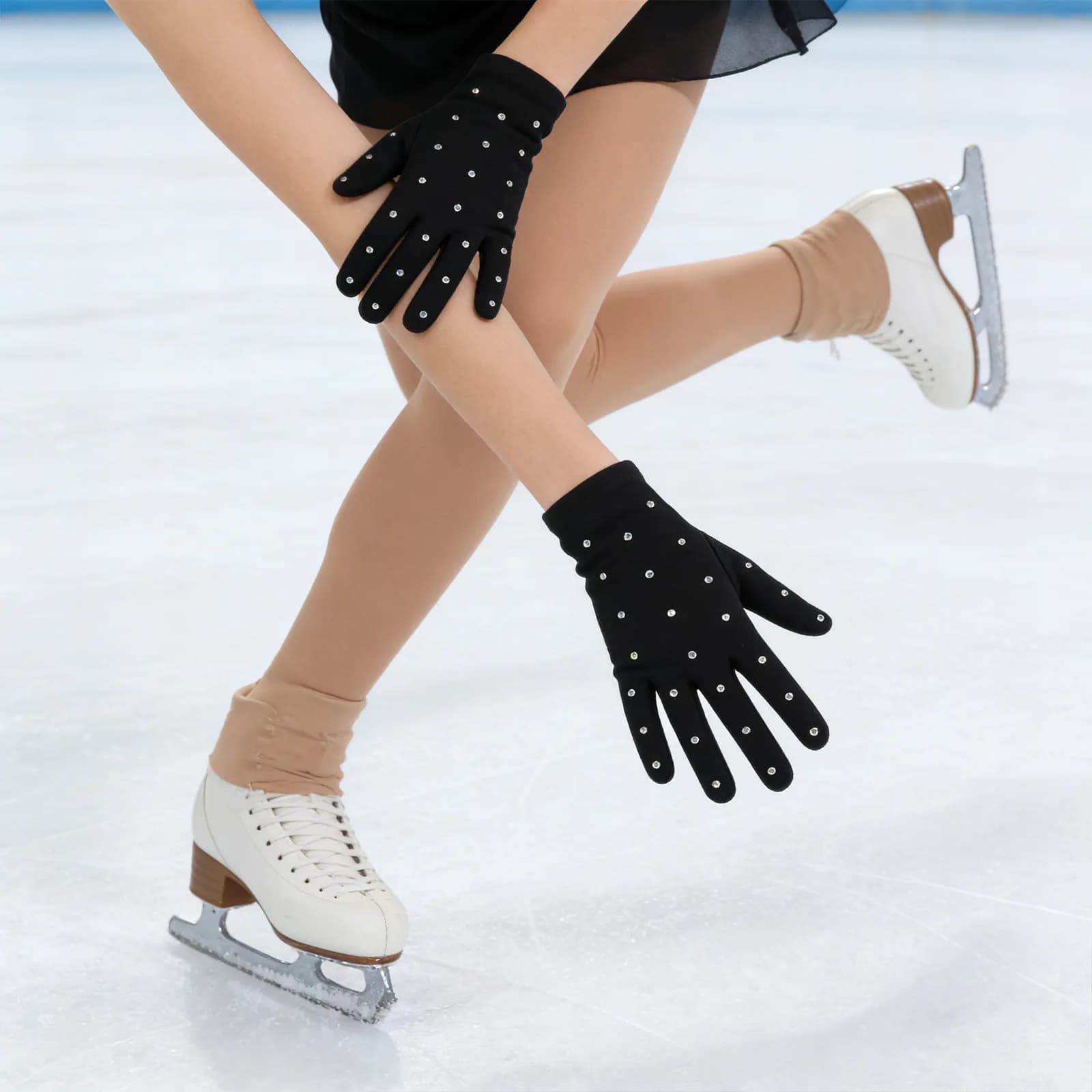 1Pair Ice Skating Gloves Rhinestone Decor Black for Girls Thermal Comfort Secure Fit Easy Wear Sparkle Performance Figure