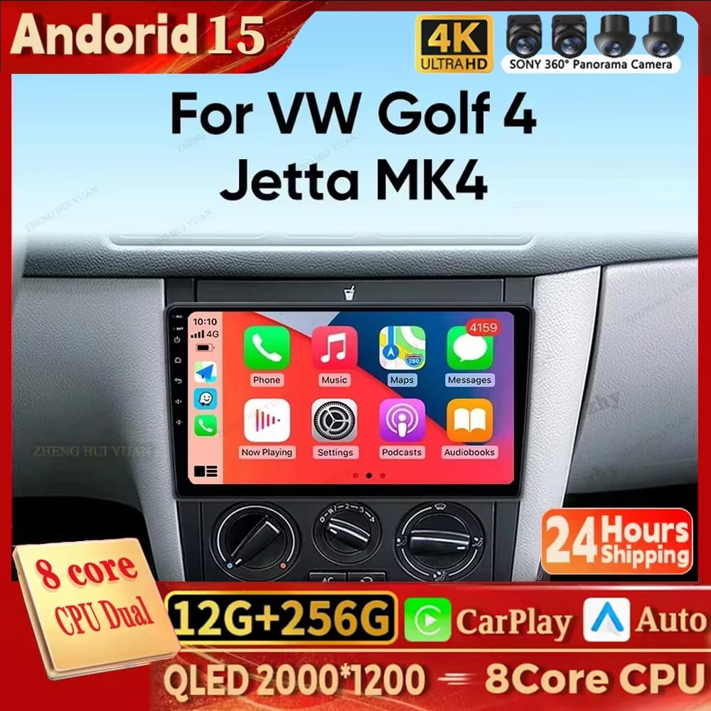 Autoradio Android 15 For Volkswagen VW Golf 4 IV Jetta MK4 Classic Multimedia Carplay GPS Android Auto Stereo DSP RDS