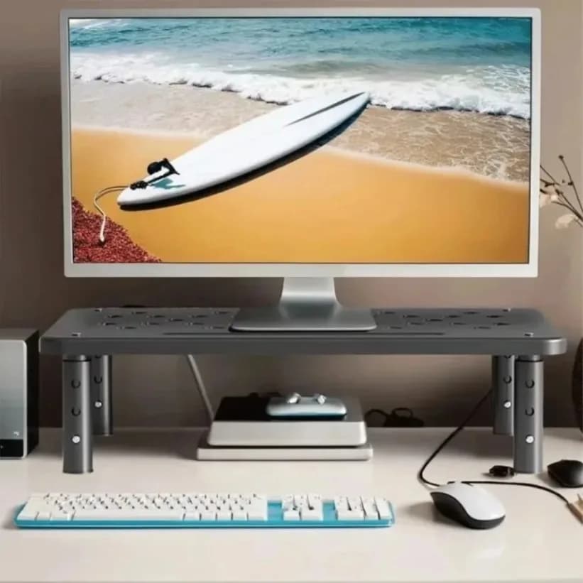 Adjustable Monitor Stand Steel 3 Height Riser Desk Organizer Storage For PC Laptop Gaming Office Ergonomic Black
