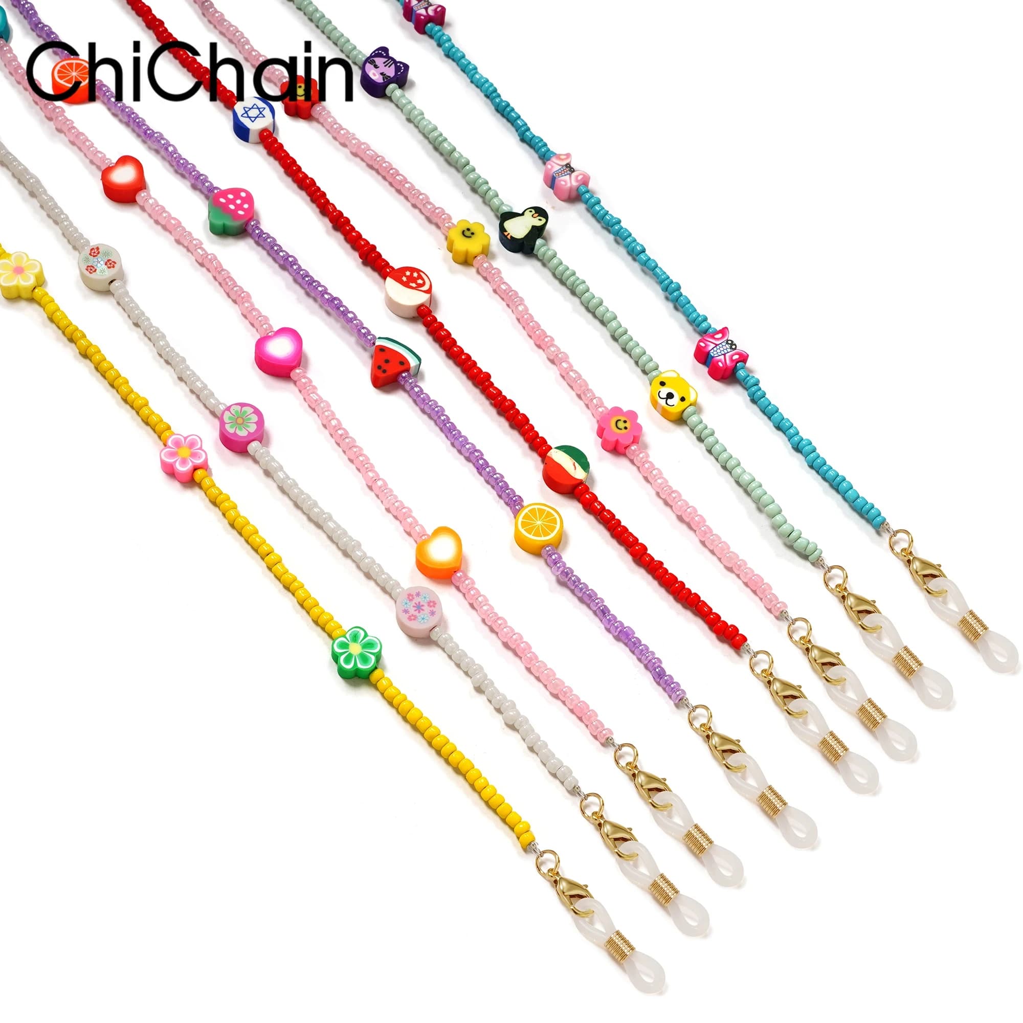Cartone animato carino maschera cinturino perline catene per occhiali maschera per il viso cordino antiscivolo catena per collo da donna per occhiali occhiali da sole ragazze ragazzi