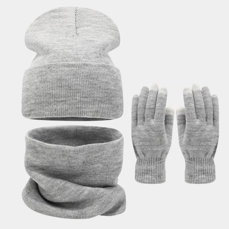 New Solid Color Knitted Hat Scarf Gloves Three-piece Winter Outdoor Cycling Earmuff Warm Skull Beanie Caps for Men and Women