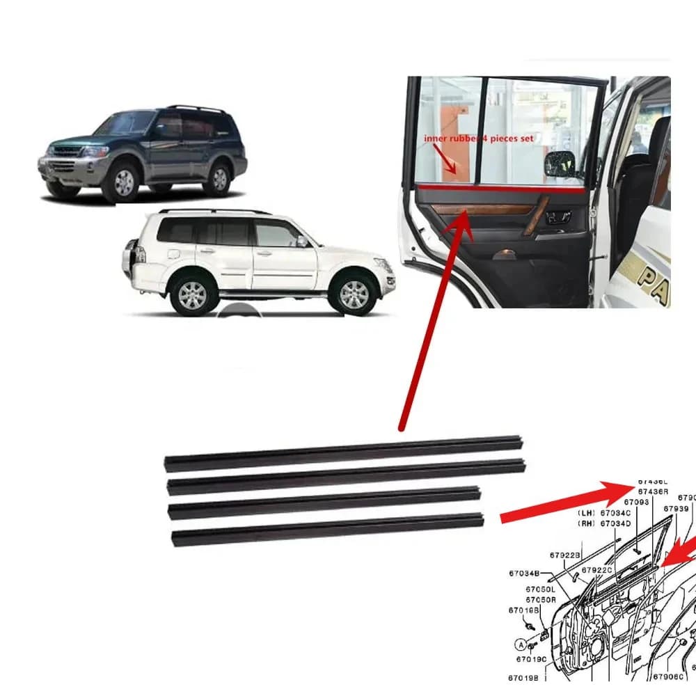 Gomma per vetro per finestre interne da 4 pezzi per Pajero V70 V90 Gomma sigillante per 5 porte per Montero Weather Strip MR437073 Guarnizione