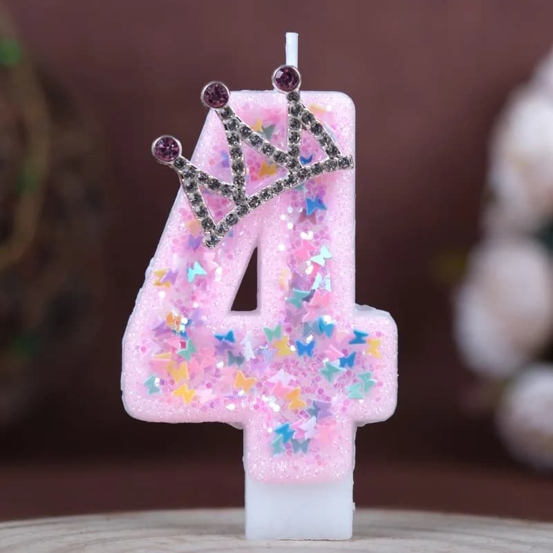 Pink Glitter Star Confetti Number Birthday Candles, Mini Rhinestone Crown Digit Cake Topper Candle, Girls Princess Party Cake Decorations for Birthday Anniversary