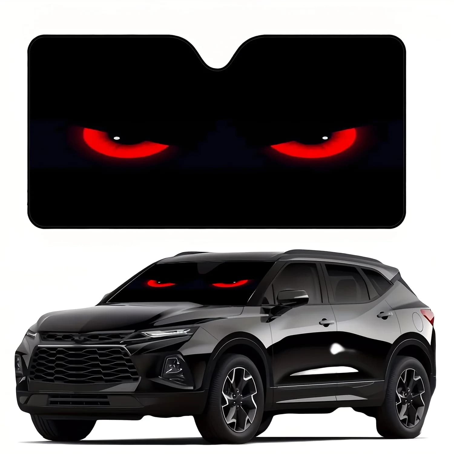 Evil Red-Eyed Character Car Windshield Sunshade Featuring a Red Eye Print Design UV Protection Stylish Design, Easy to Install