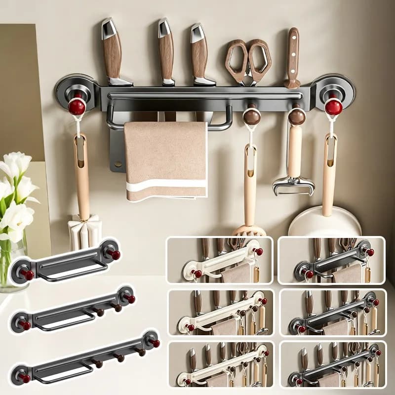 Organizzatore da Cucina a Ventosa da 30/40/50cm, Porta Utensili Multifunzione da Parete con Fessure per Coltelli, Porta Asciugamani e Porta Forbici