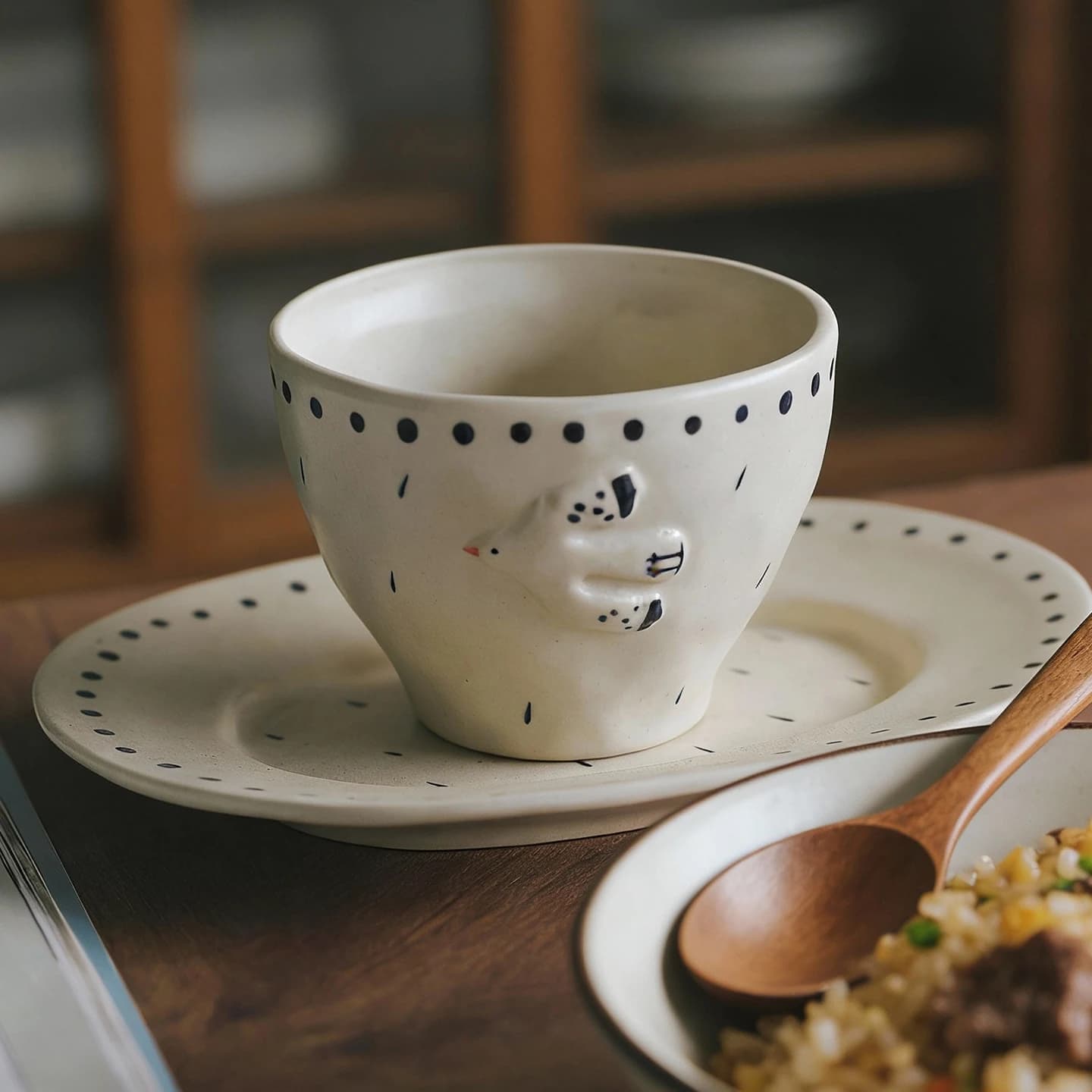 Zeteng Home Gift for New Year's Bowl for Rise with Bird Motive and Pois, Cerato Plate, Cutouts, Weight Control Bowl