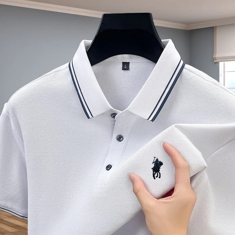 Polo da golf estiva da uomo in cotone 100% puro, alla moda, a maniche corte, di lusso leggero, nuova maglietta ricamata con pony di alta gamma