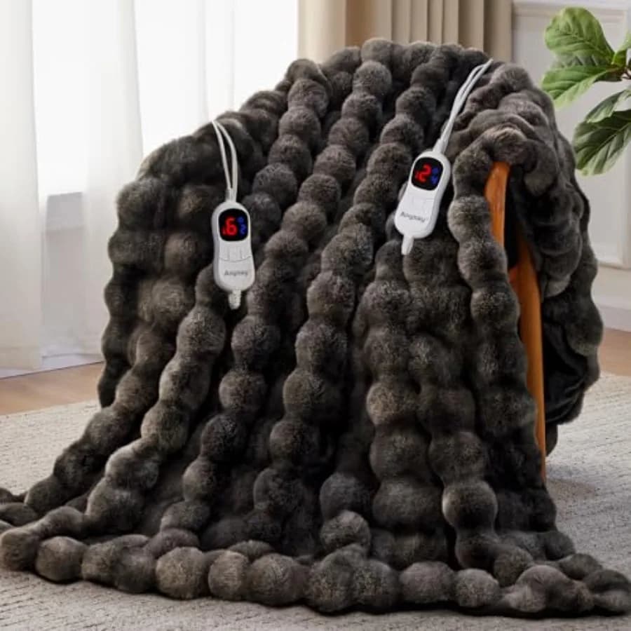 Coperta riscaldata con funzione di spegnimento automatico 1 2 4 6 8 ore 10 livelli di calore regolabili 90'' x 100'' Accogliente struttura in pelliccia di coniglio sintetica E