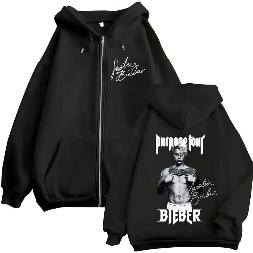 Justin Bieber Purpose Tour Felpe con cappuccio con cerniera Abbigliamento da uomo Casual Maniche lunghe con cerniera Giacche con cappuccio Cappotti Streetwear
