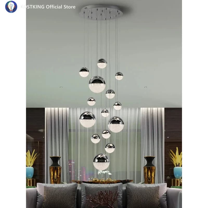 2025 scala moderna argento sfera di cristallo lampada a sospensione lustro casa Villa soggiorno camera da letto decorazione lampada a LED