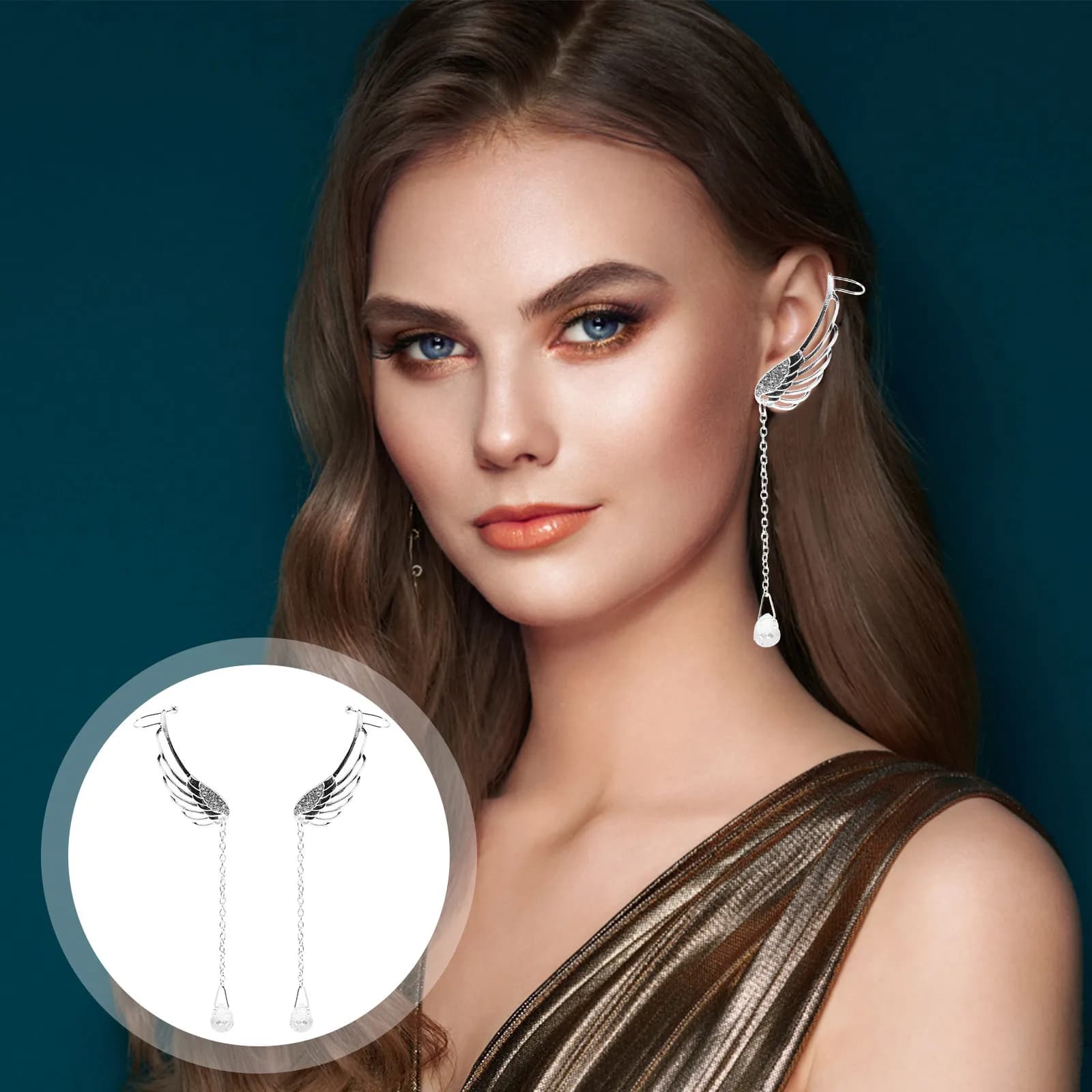 1 Paio di Orecchini Pendenti Scintillanti a Forma di Ala per Donne, Gioielli per Orecchie Stile Lampadario in Cristallo, Accessorio Moda per Serate Eleganti