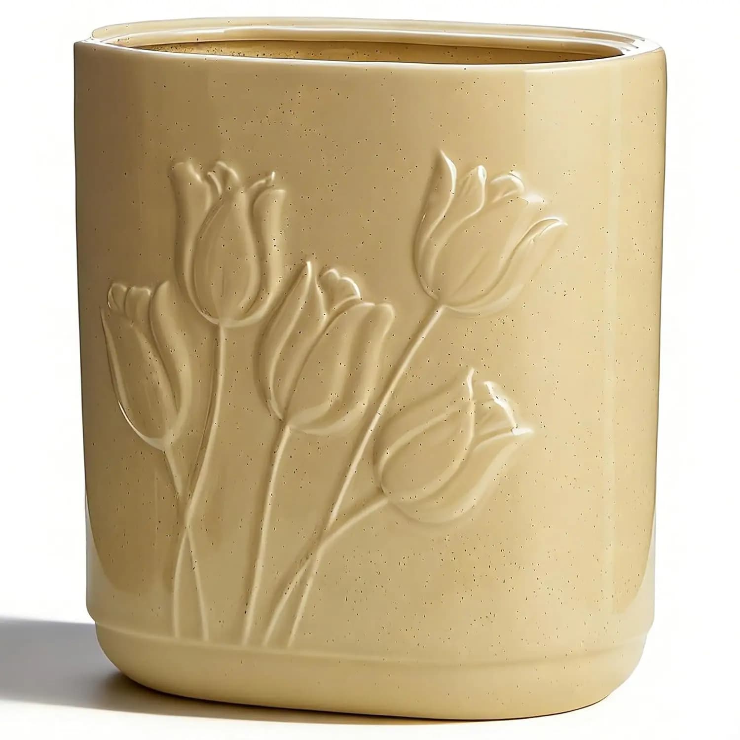 Cestino per Rifiuti in Ceramica Beige a Forma di Tulipano 2,6 Galloni (10 L) - Contenitore Decorativo e Resistente per Bagno, Cucina, Ufficio