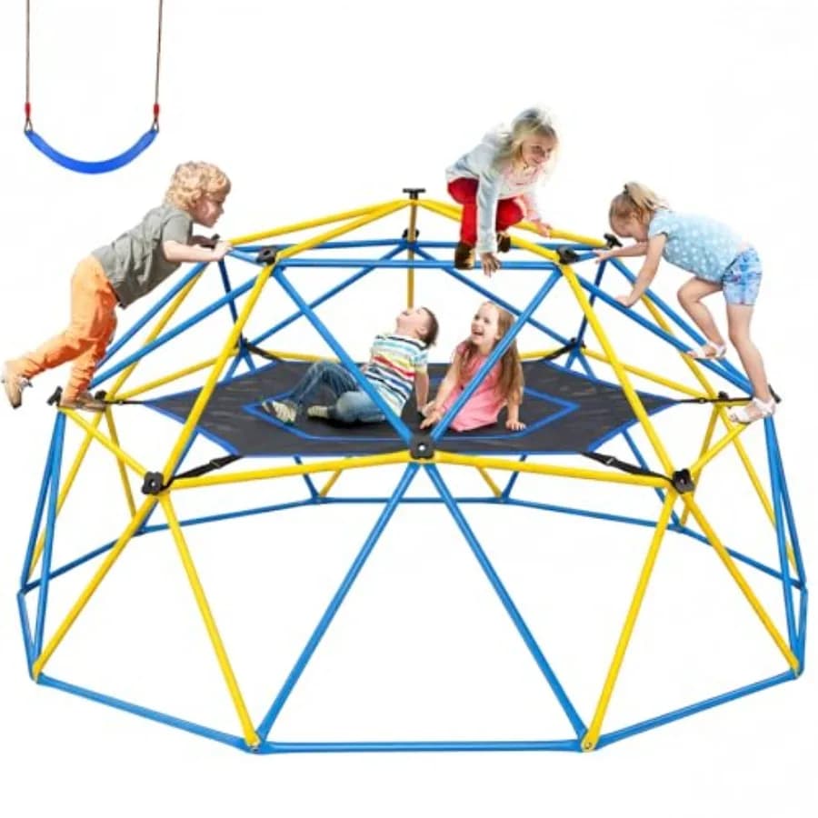 Dome da Arrampicata per Esterni da 3 Metri con Amaca e Altalena a Cinghia per Bambini da 3-8 e 8-12 Anni, Struttura in Acciaio Antiruggine, Supporta fino a 8 Persone