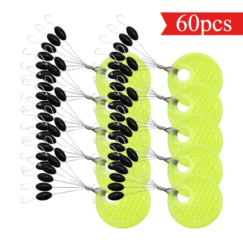 60 Pezzi di Fermagli in Gomma per la Pesca, Stop Ovali per Galleggianti, Perline Morbide in Silicone per Lenza, Accessori da Pesca per Acqua Dolce e Salata